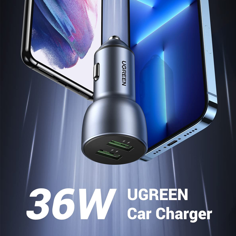 Tẩu sạc nhanh ô tô Ugreen 10144, QC3.0 36W 2 cổng USB - Hàng chính hãng