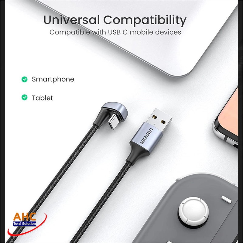 Ugreen 70313 - Cáp sạc nhanh cho điện thoại, máy tính bảng bẻ góc 180 độ (USB type A to USB type C)