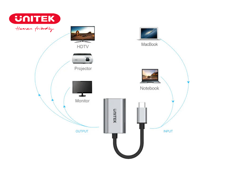 Cáp chuyển đổi USB-C sang HDMI 4K 60Hz Unitek Y-6316 - Hỗ trợ HDMI 2.0, HDCP 2.2