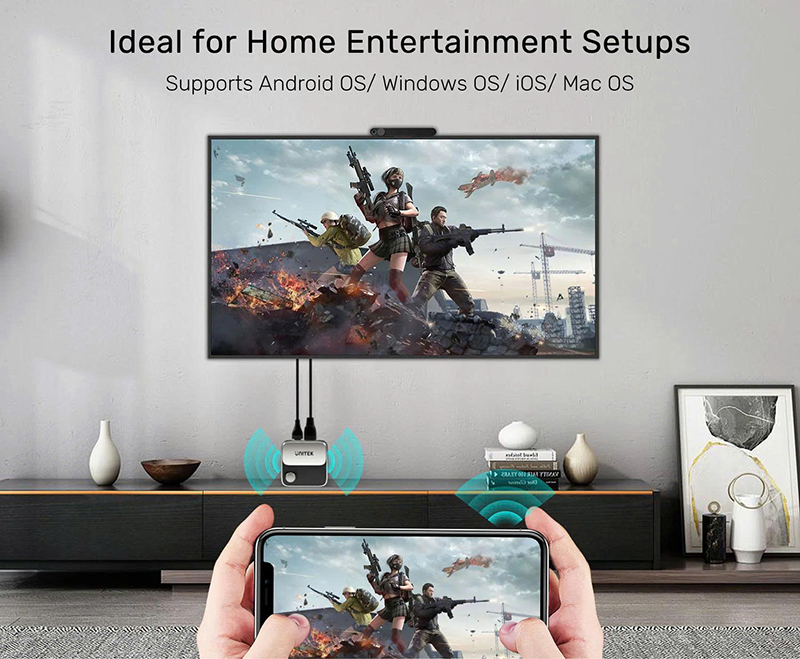 Thiết bị phản chiếu màn hình HDMI không dây Unitek V1162B01. Hỗ trợ 4K@60Hz