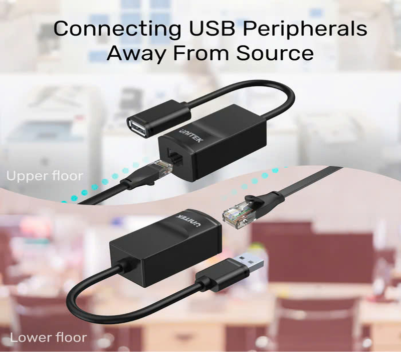 Bộ mở rộng USB 60m qua cáp mạng LAN Cat5/Cat6 Unitek Y-UE01001