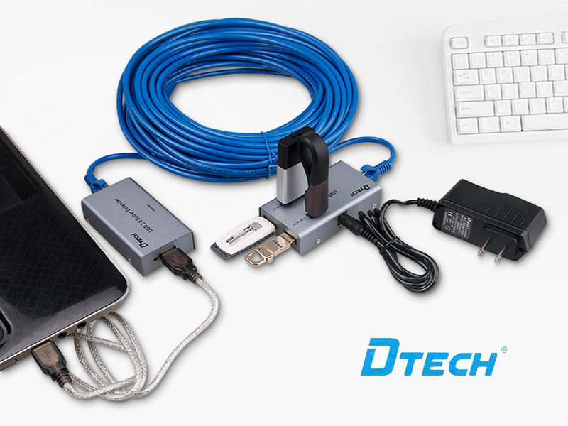 Bộ kéo dài 4 cổng USB 50m qua cáp mạng LAN, USB 2.0 - Dtech DT-7014A