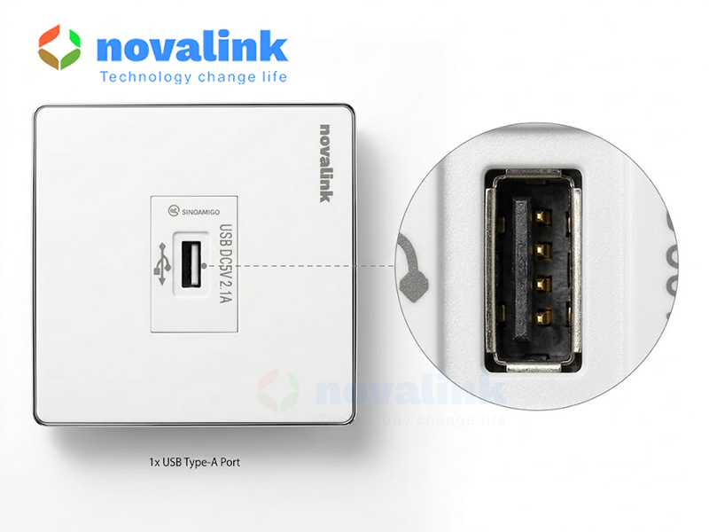 Ổ cắm sạc USB âm tường Sinoamigo 5V 2.1A mặt vuông