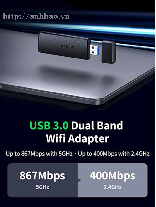 USB wifi Ugreen 50340 băng tần kép 2.4G và 5G chính hãng