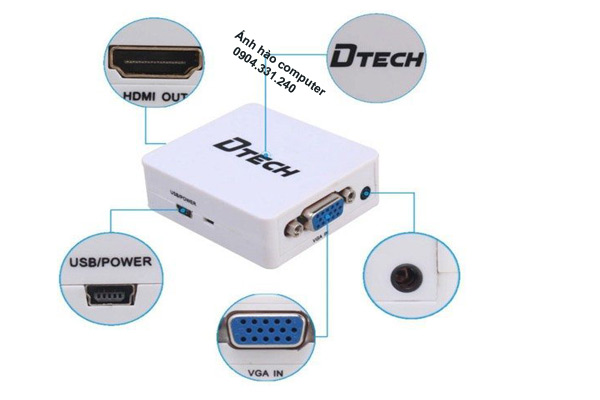 Bộ chuyển đổi VGA to HDMI Dtech Mã 6527 chính hãng