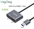 Cáp chuyển USB 3.0 sang HDMI VGA xuất 2 màn hình cho laptop VegGieg V-Z918