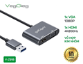 Cáp chuyển USB 3.0 sang HDMI VGA xuất 2 màn hình cho laptop VegGieg V-Z918