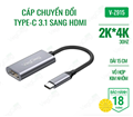 Cáp chuyển USB Type C 3.1 sang HDMI VZ915 VegGieg hỗ trợ 4K@60Hz, chiều dài 15cm