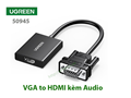 Cáp chuyển VGA sang HDMI 1080P kèm Audio dài 25cm Ugreen 50945 chính hãng