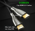 Cáp HDMI 2.0 Carbon dài 15M Ugreen 50114, độ phân giải 4K/60MH - hàng chính hãng