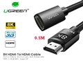 Cáp nối dài HDMI 2.1 Ugreen 40400 dài 0.5m - Hỗ trợ độ phân giải 8K@60Hz