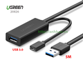 Cáp nối dài USB 3.0 dài 5M Ugreen 20826, hỗ trợ nguồn Micro USB