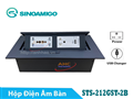 Hộp ổ cắm điện âm bàn Sinoamigo STS-212GST-2B màu đen. Tích hợp 3 ổ điện, 1 cổng sạc USB