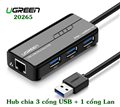 Hub chia 3 cổng USB 3.0 + 1 cổng RJ45 gigabit 10/100/100 Ugreen 20265