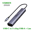 Hub chuyển đổi USB-C ra Lan 1000Mbps kèm 3 Cổng USB 3.0 Ugreen 20920 chính hãng