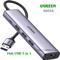 Hub USB 5 in 1 Ugreen 60554 (thêm 3 cổng USB-A, 1 cổng mạng Gigabit, 1 cổng USB-C)