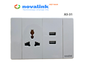 Ổ sạc USB type C âm tường kèm ổ cắm điện đa năng A5-31 Novalink chính hãng