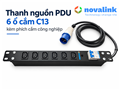 Thanh nguồn PDU 6 ổ C13 Novalink NV-66205A kèm dây 2m và phích cắm công nghiệp