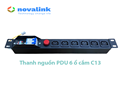 Thanh nguồn PDU 6 ổ cắm C13 có MCB và đèn báo cho tủ rack
