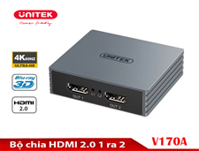 Bộ chia HDMI 1 ra 2 Unitek V170A - Chuẩn HDMI 2.0, Hỗ trợ 4K@60Hz