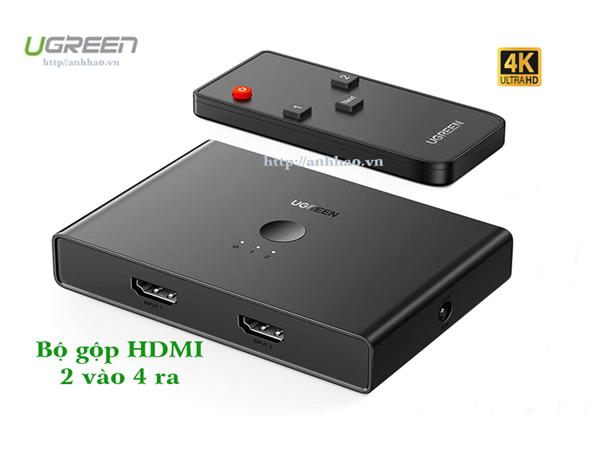 Bộ gộp HDMI 2 vào 4 ra Ugreen 70690, hỗ trợ độ phân giải 4k @60Hz
