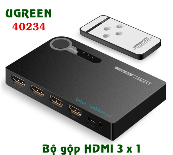 Bộ gộp HDMI 3 vào 1 ra Ugreen 40234 hỗ trợ độ phân giải 2K, 4K * 3D