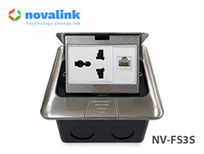 Bộ hộp ổ cắm sàn gồm 1 điện đa năng + 1 Lan cat6 Novalink NV-FS3S chính hãng