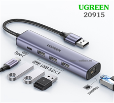 Bộ hub chia USB 3.0 ra 3 cổng USB 3.0 + 1 cổng Lan 10/100/100 Ugreen 20915 chính hãng