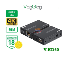 Bộ Kéo Dài HDMI 60m Qua Cáp Mạng LAN V-HD60 VegGieg - Hỗ trợ 4K