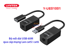 Bộ mở rộng USB 60m qua cáp mạng LAN Cat5/Cat6 Unitek Y-UE01001
