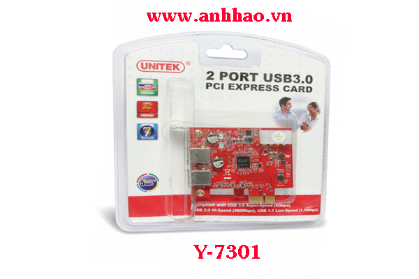 Cạc chuyển đổi PCI Express to 2 cổng USB 3.0 Y-7301 chính hãng Unitek