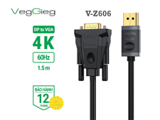 Cáp Chuyển DisplayPort Sang VGA V-Z606 VegGieg - Hỗ Trợ 4K 60Hz, Chiều Dài 1.5m