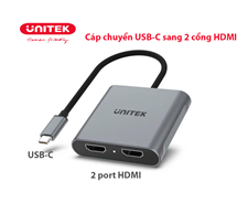 Cáp chuyển đổi USB-C sang 2 cổng HDMI Unitek V1404B - Xuất hình ảnh 4K kép