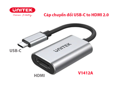 Cáp chuyển đổi USB-C sang HDMI 4K 60Hz Unitek Y-6316 - Hỗ trợ HDMI 2.0, HDCP 2.2