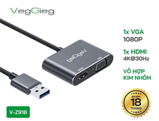 Cáp chuyển USB 3.0 sang HDMI VGA xuất 2 màn hình cho laptop VegGieg V-Z918