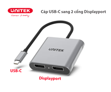 Cáp chuyển USB-C sang 2 cổng DisplayPort Unitek V1404A - Hiển thị 8K sắc nét