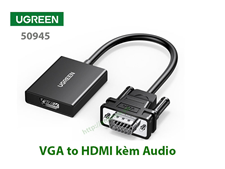 Cáp chuyển VGA sang HDMI 1080P kèm Audio dài 25cm Ugreen 50945 chính hãng