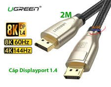 Cáp DisplayPort 1.4 Ugreen 60843 2m - Truyền tín hiệu 8K, chơi game mượt mà