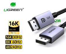 Cáp DisplayPort 2.1 Ugreen 15384 2m - Hỗ trợ 16K, 8K@60Hz, 4K@240Hz, HDR, Băng thông 40Gbps