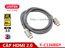 Cáp HDMI 2.0 dài 1M Y-C136RGY Unitek chính hãng,