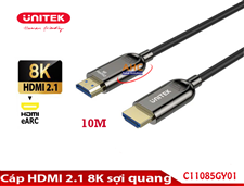 Cáp HDMI 2.1/ 8K dài 10M sợi quang Unitek C11085GY01-10M. Độ phân giải *K@60Hz, 48Gbps