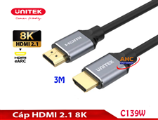 Cáp HDMI 2.1 8K dài 3M Unitek C139W - Hỗ trợ độ phân giải 8K@60Hz