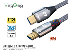 Cáp HDMI 2.1 dài 5m VegGieg V-H405-Kết nối đỉnh cao cho TV 8K