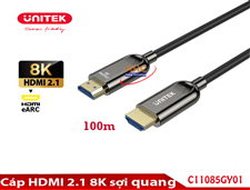 Cáp HDMI 2.1 sợi quang 8K dài 100m Unitek C11085GY01-100. Độ phân giải 8K@60Hz