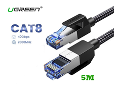 Cáp mạng cat8 đúc sẵn 2 đầu dài 5M Ugreen 80433 - Tôc độ 40Gbps, băng thông 2000Mhz, dây bọc dù