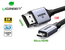 Cáp Micro HDMI to HDMI 8K@60Hz dài 1M Ugreen 15516  - Hỗ trợ Dynamic HDR, eARC