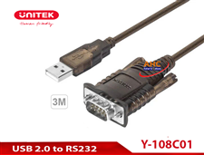 Cáp USB 2.0 to RS232 3M Unitek Y-108C01 - Cáp chuyển USB sang RS232 (com 9k) Unitek