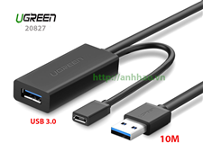 Cáp USB 3.0 nối dài 10m Ugreen 20827, hỗ trợ nguồn Micro USB