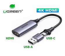 Card ghi hình Ugreen 40189 - Ghi hình HDMI 4K@60Hz, Livestream Full HD 1080P qua USB-C & USB-A