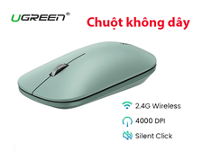 Chuột không dây Ugreen 90674 - Màu xanh lá trẻ trung, bấm êm, DPI 4000, kết nối 2.4GHz